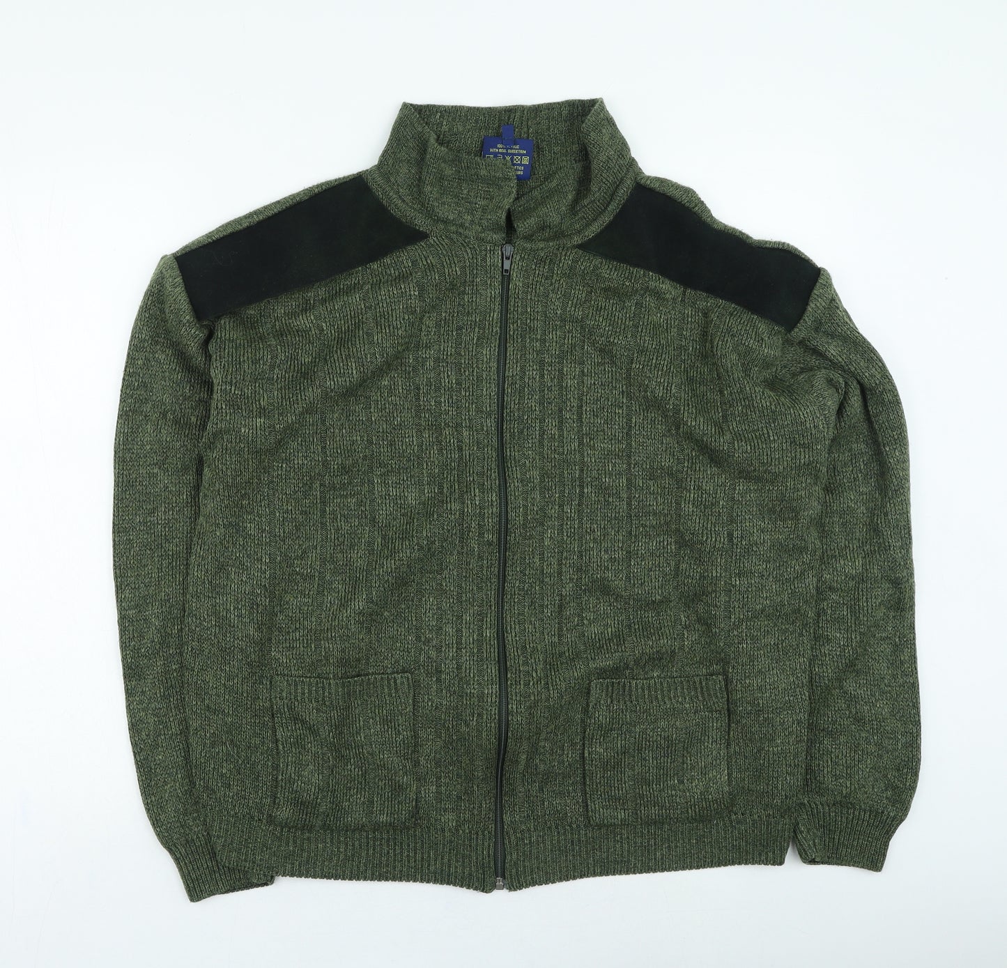 Chums Mens Green High Neck Acrylic Full Zip Jumper Size M