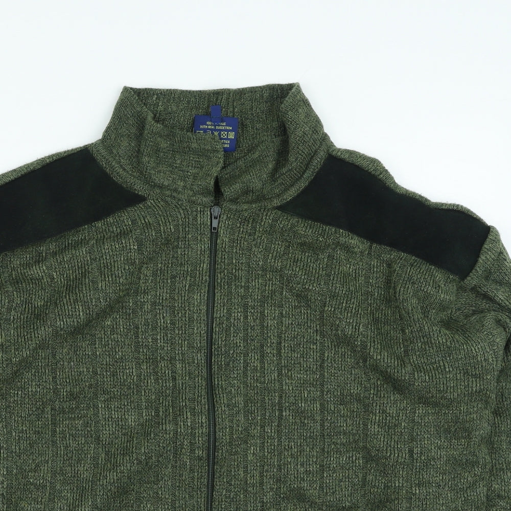 Chums Mens Green High Neck Acrylic Full Zip Jumper Size M