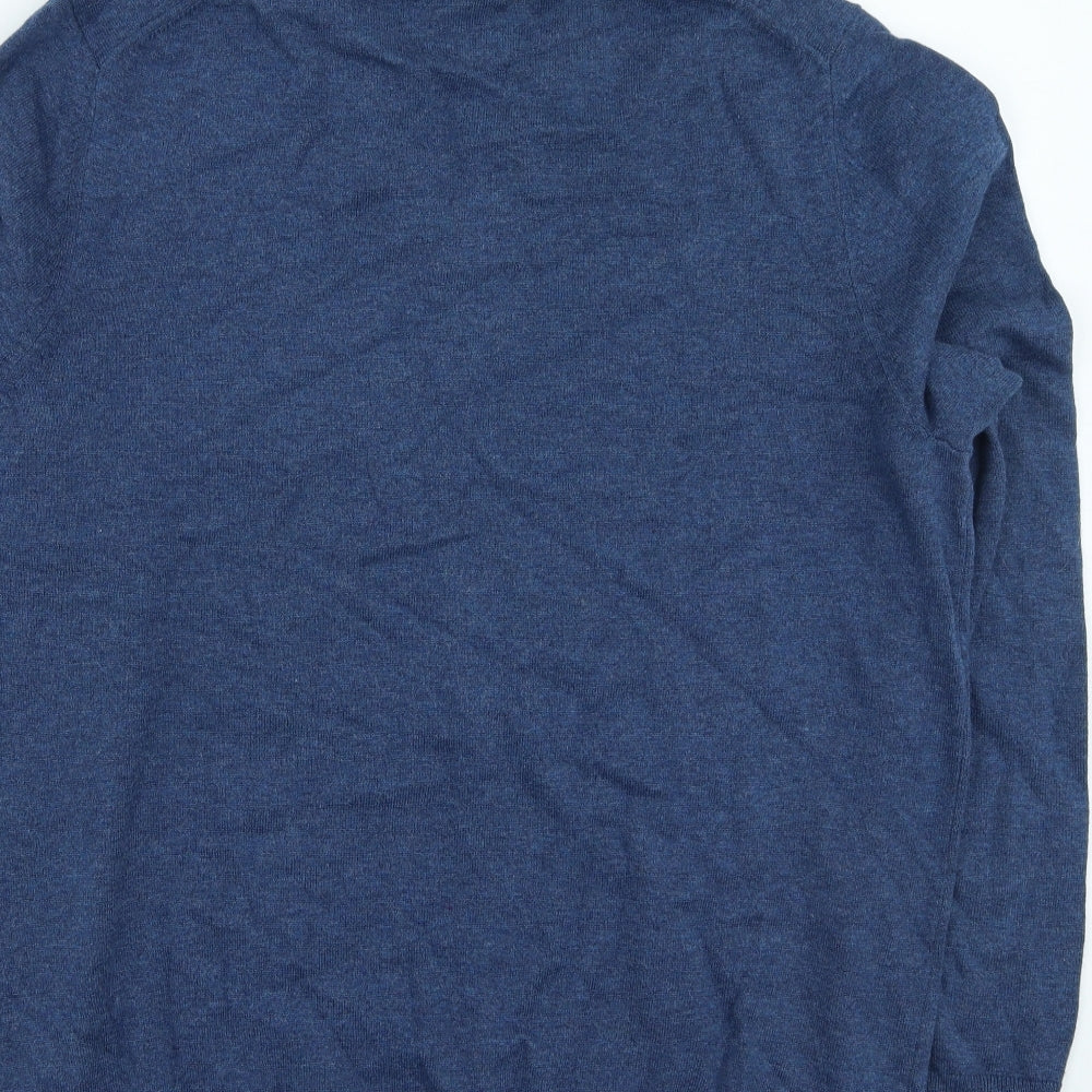 Marks and Spencer Mens Blue V-Neck Cotton Pullover Jumper Size L