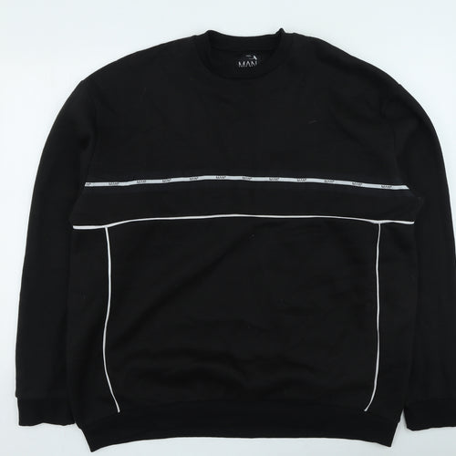 Boohoo Mens Black Striped Cotton Pullover Sweatshirt Size L