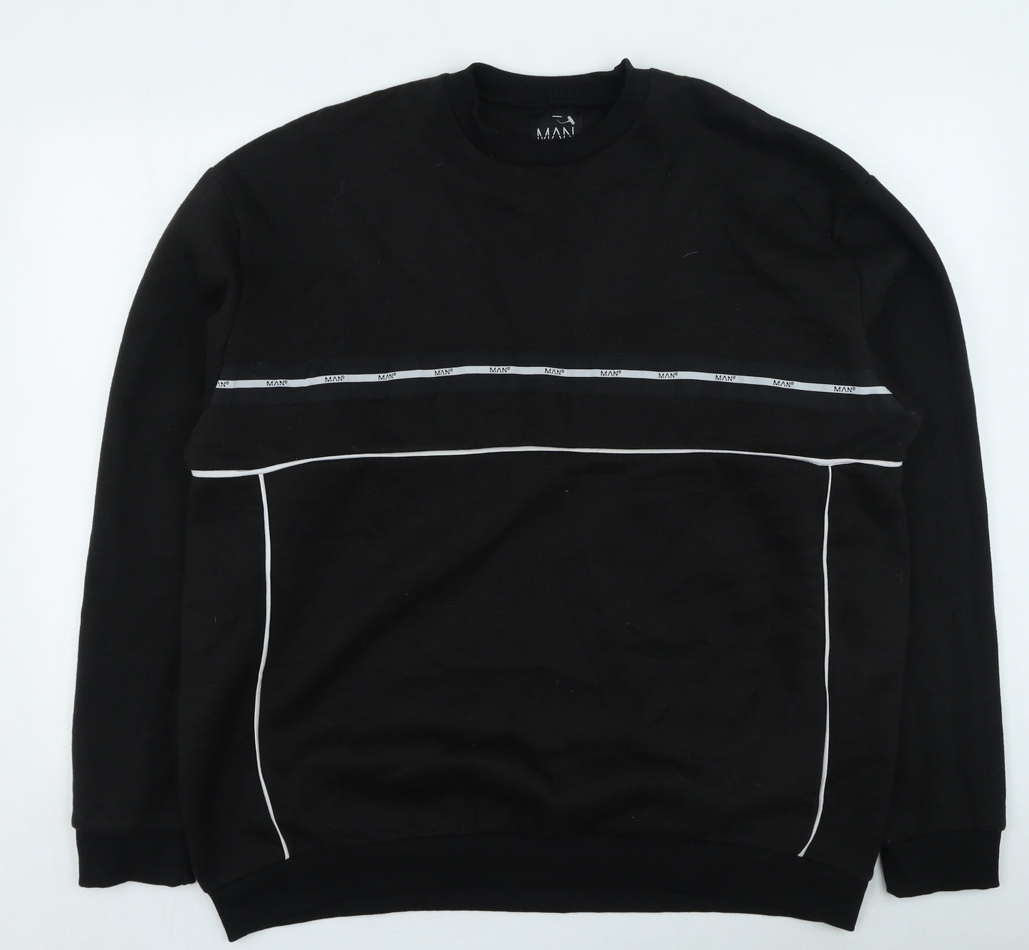 Boohoo Mens Black Striped Cotton Pullover Sweatshirt Size L