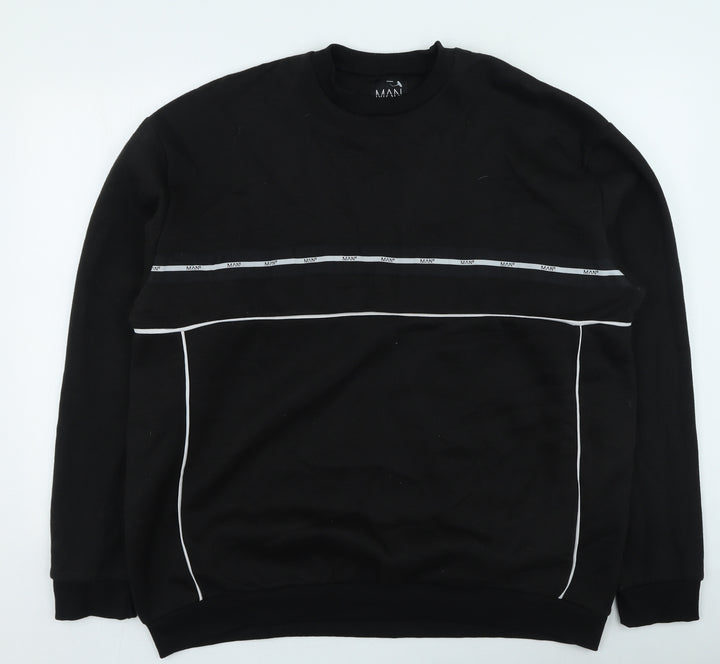 Boohoo Mens Black Striped Cotton Pullover Sweatshirt Size L