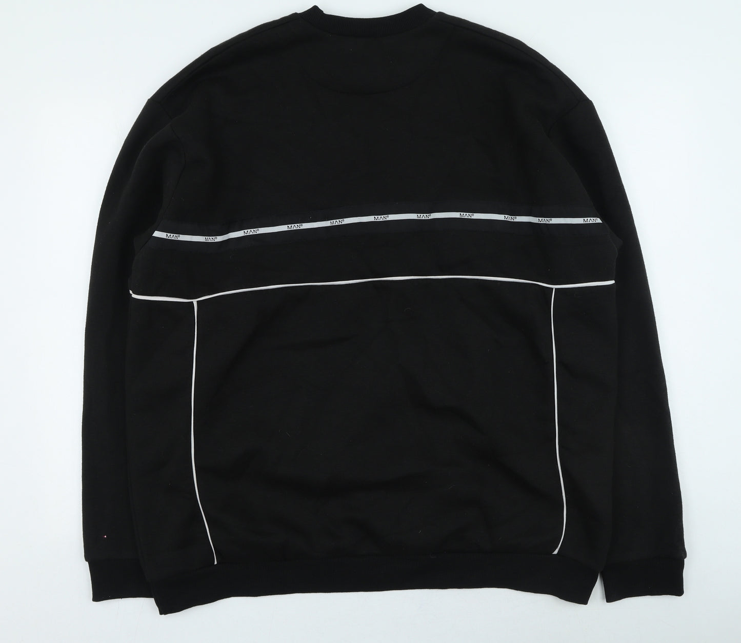Boohoo Mens Black Striped Cotton Pullover Sweatshirt Size L
