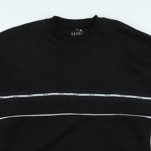 Boohoo Mens Black Striped Cotton Pullover Sweatshirt Size L