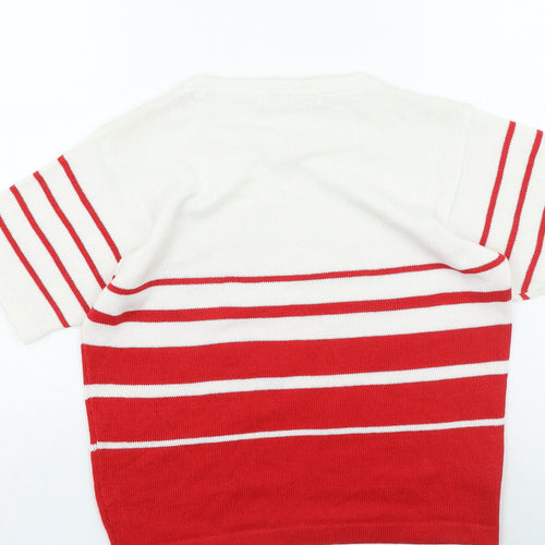 St Micheal Womens Red Round Neck Striped Acrylic Pullover Jumper Size 8