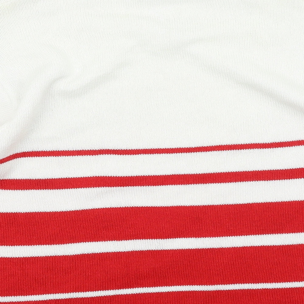 St Micheal Womens Red Round Neck Striped Acrylic Pullover Jumper Size 8