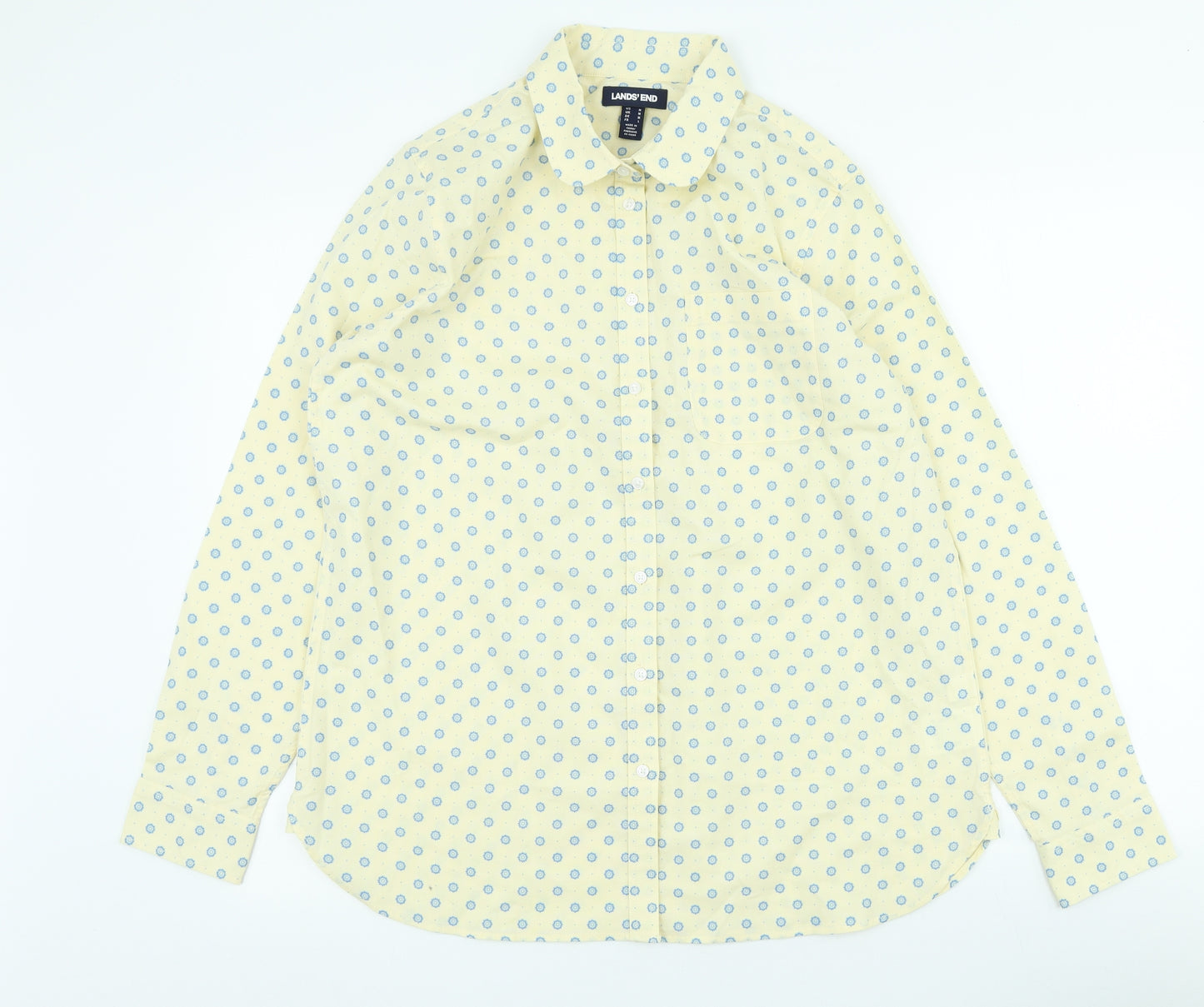 Lands' End Mens Yellow Geometric Cotton Button-Up Size M Collared
