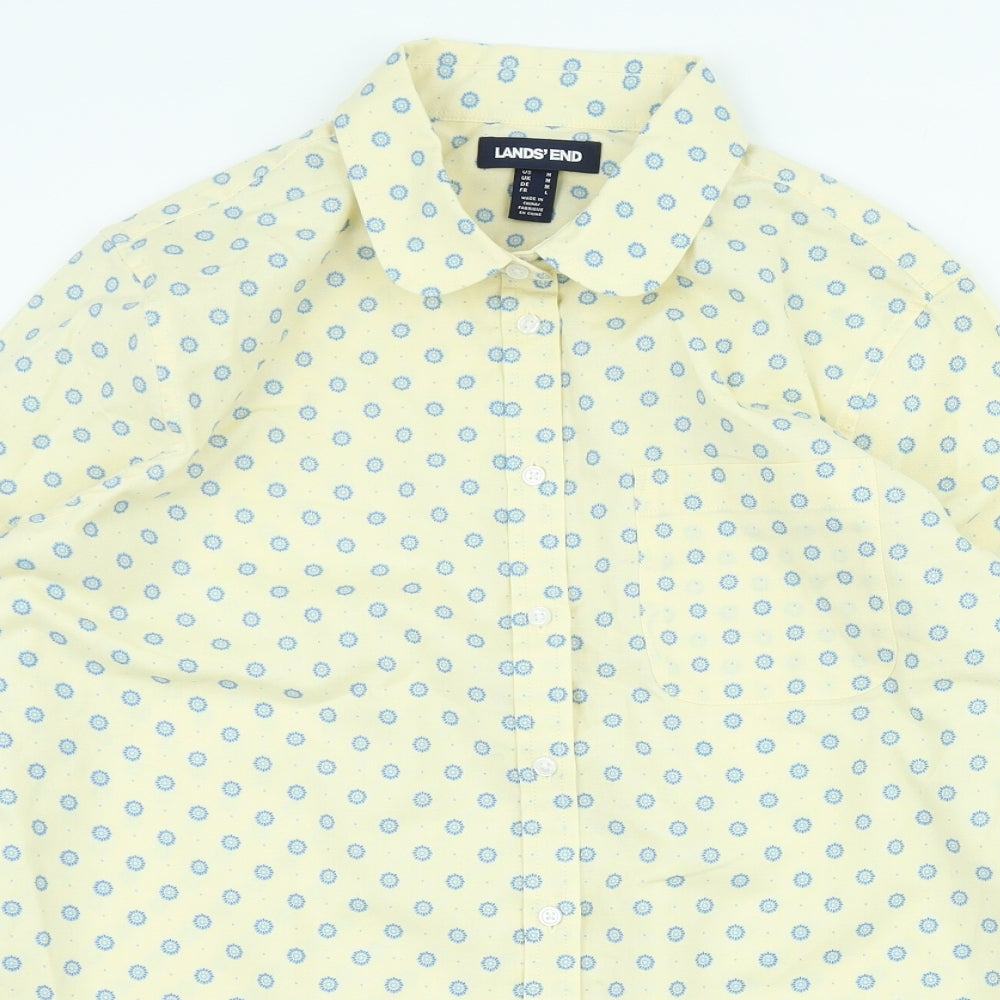 Lands' End Mens Yellow Geometric Cotton Button-Up Size M Collared