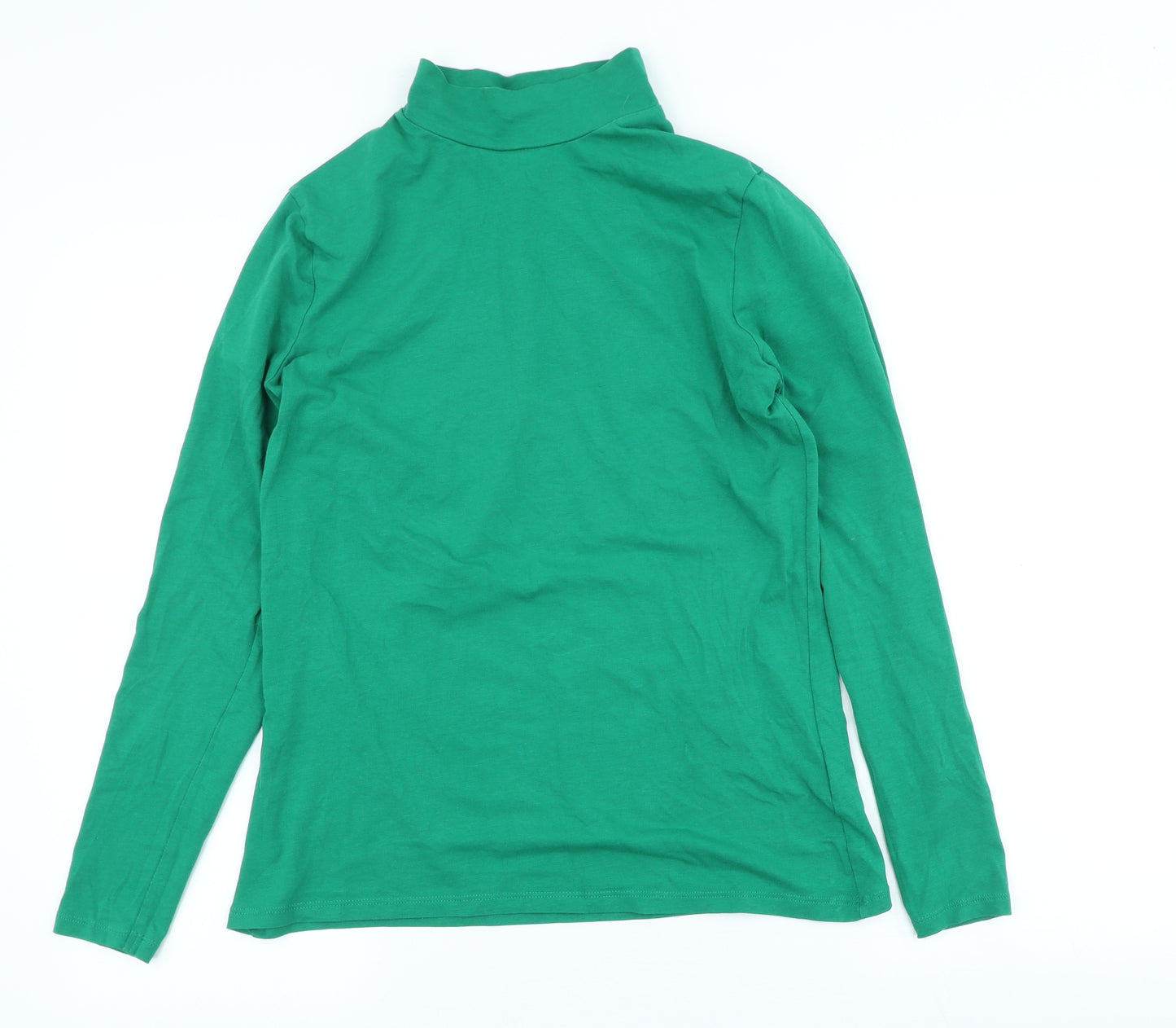 Marks and Spencer Womens Green Cotton Basic T-Shirt Size 14 High Neck