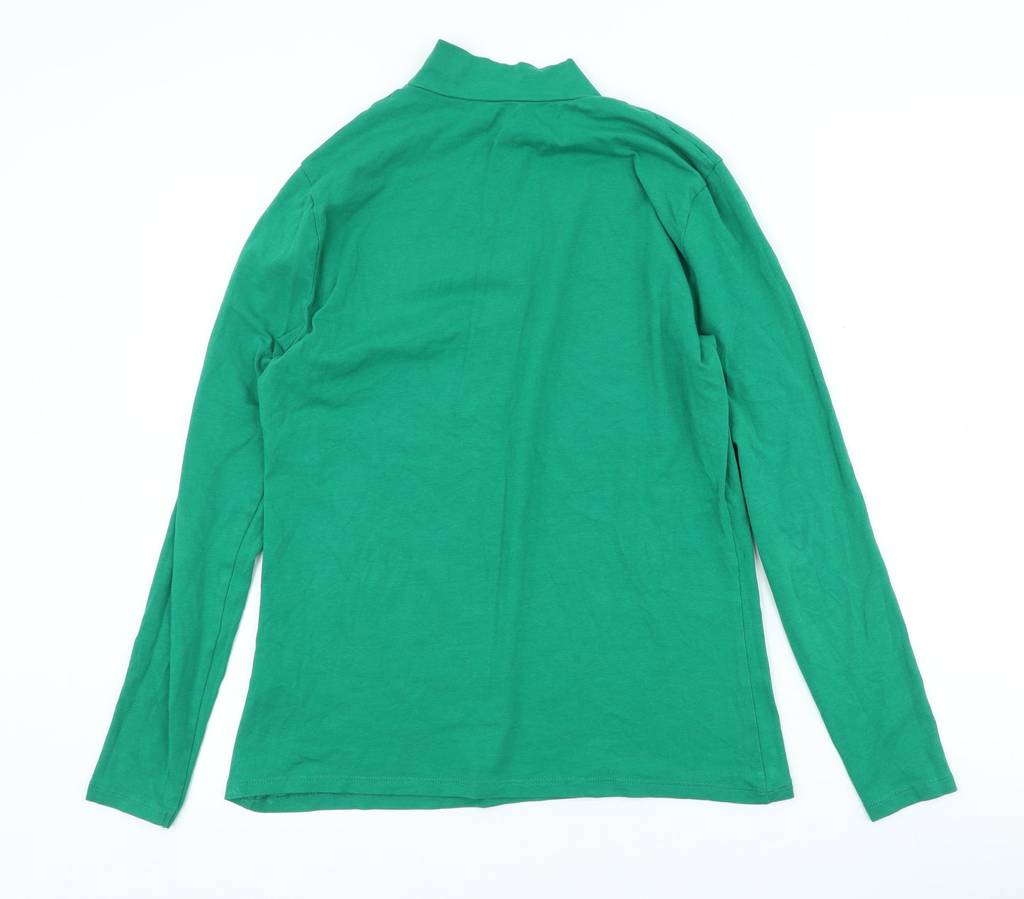 Marks and Spencer Womens Green Cotton Basic T-Shirt Size 14 High Neck