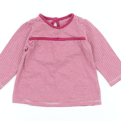 George Girls Pink Striped 100% Cotton A-Line Size 6-9 Months Crew Neck