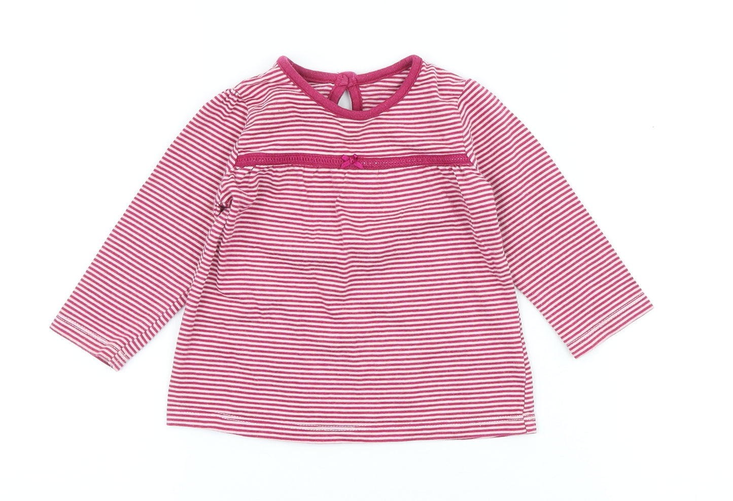 George Girls Pink Striped 100% Cotton A-Line Size 6-9 Months Crew Neck