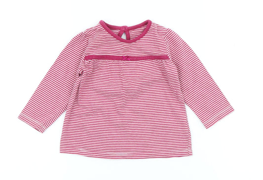 Front view of George girls’ pink striped 100% cotton a-line, size 6-9, months crew neck