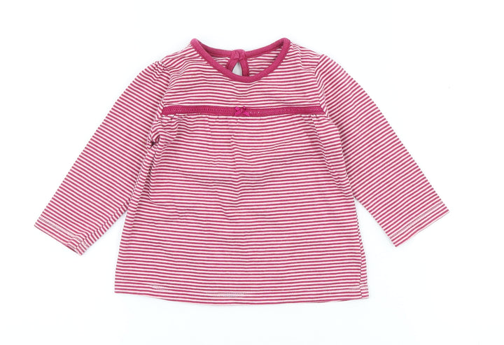 George Girls Pink Striped 100% Cotton A-Line Size 6-9 Months Crew Neck