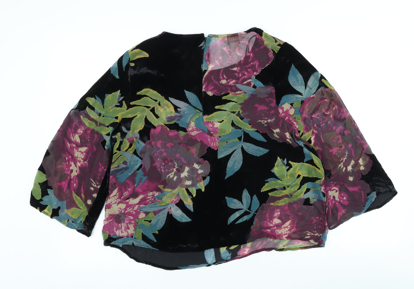 Monsoon Womens Black Floral Viscose Basic Blouse Size 12 Scoop Neck