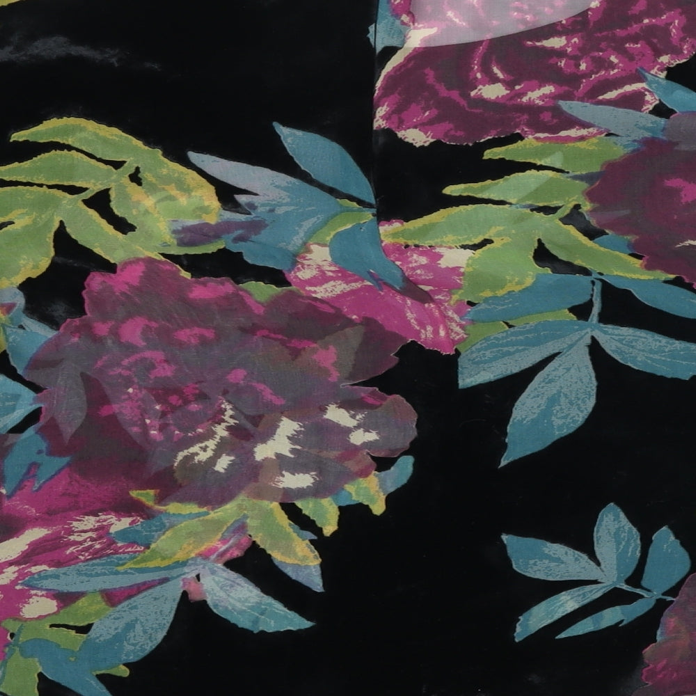 Monsoon Womens Black Floral Viscose Basic Blouse Size 12 Scoop Neck