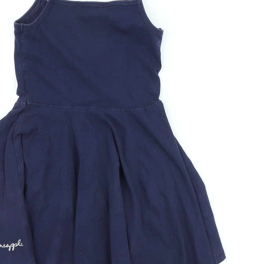 Pineapple Girls Blue Cotton Skater Dress Size 5-6 Years Scoop Neck