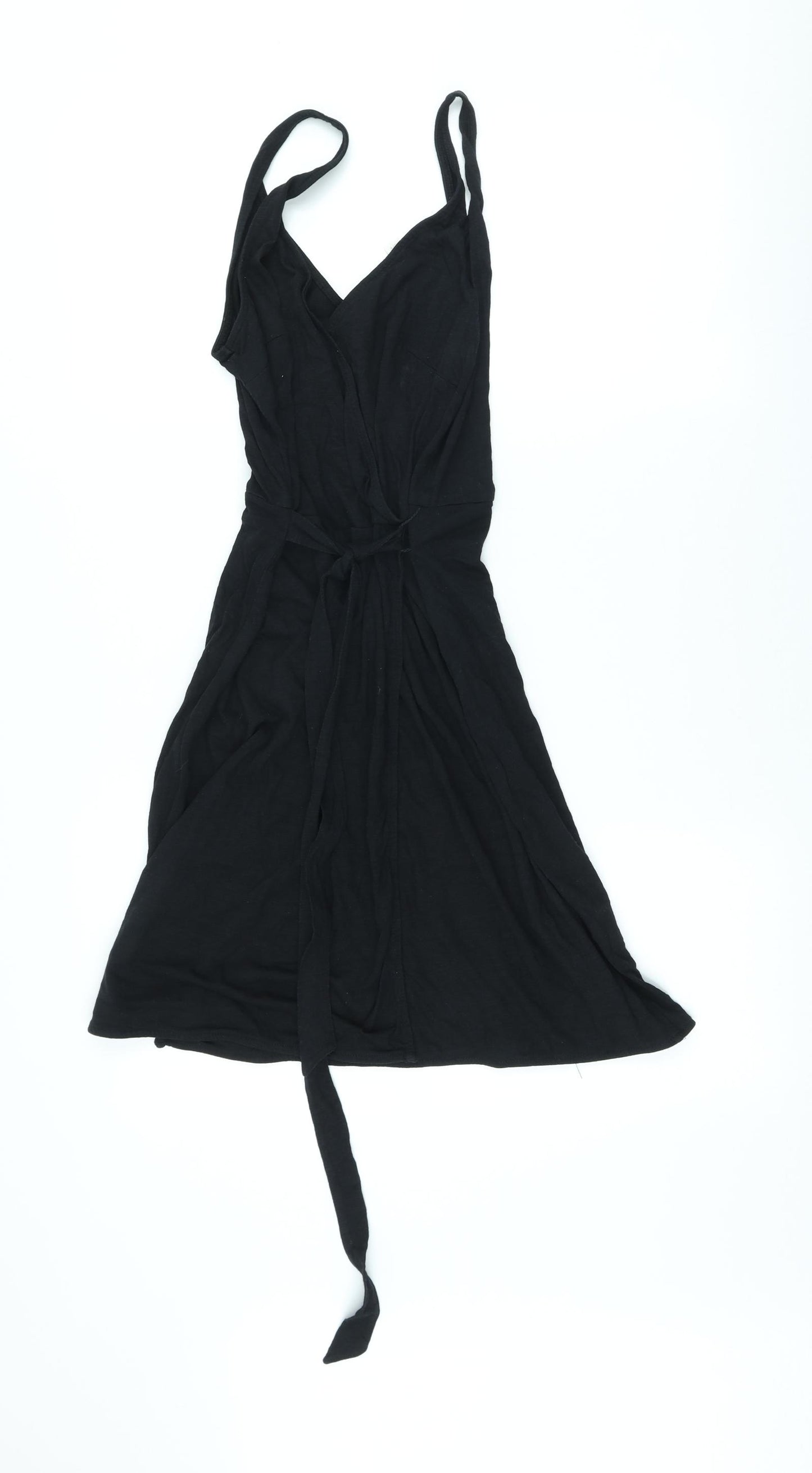 H&M Womens Black Cotton Skater Dress Size S V-Neck