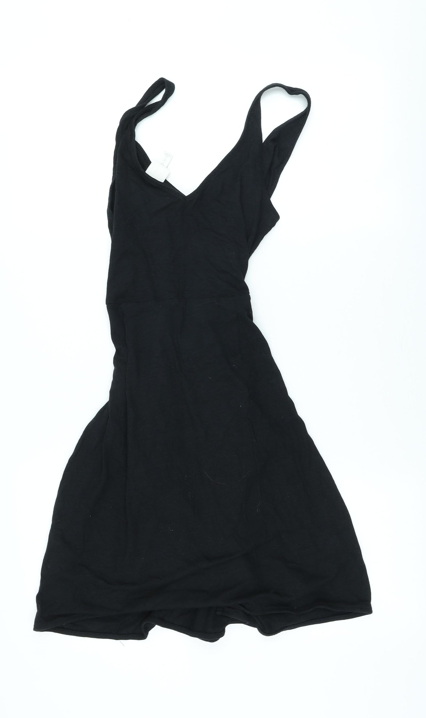 H&M Womens Black Cotton Skater Dress Size S V-Neck