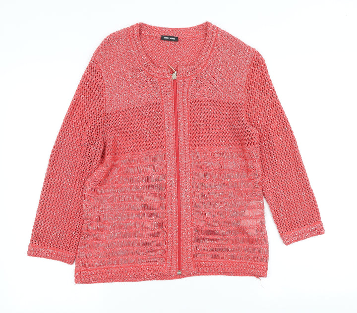 Gerry Weber Womens Red Scoop Neck Viscose Full Zip Jumper Size 14
