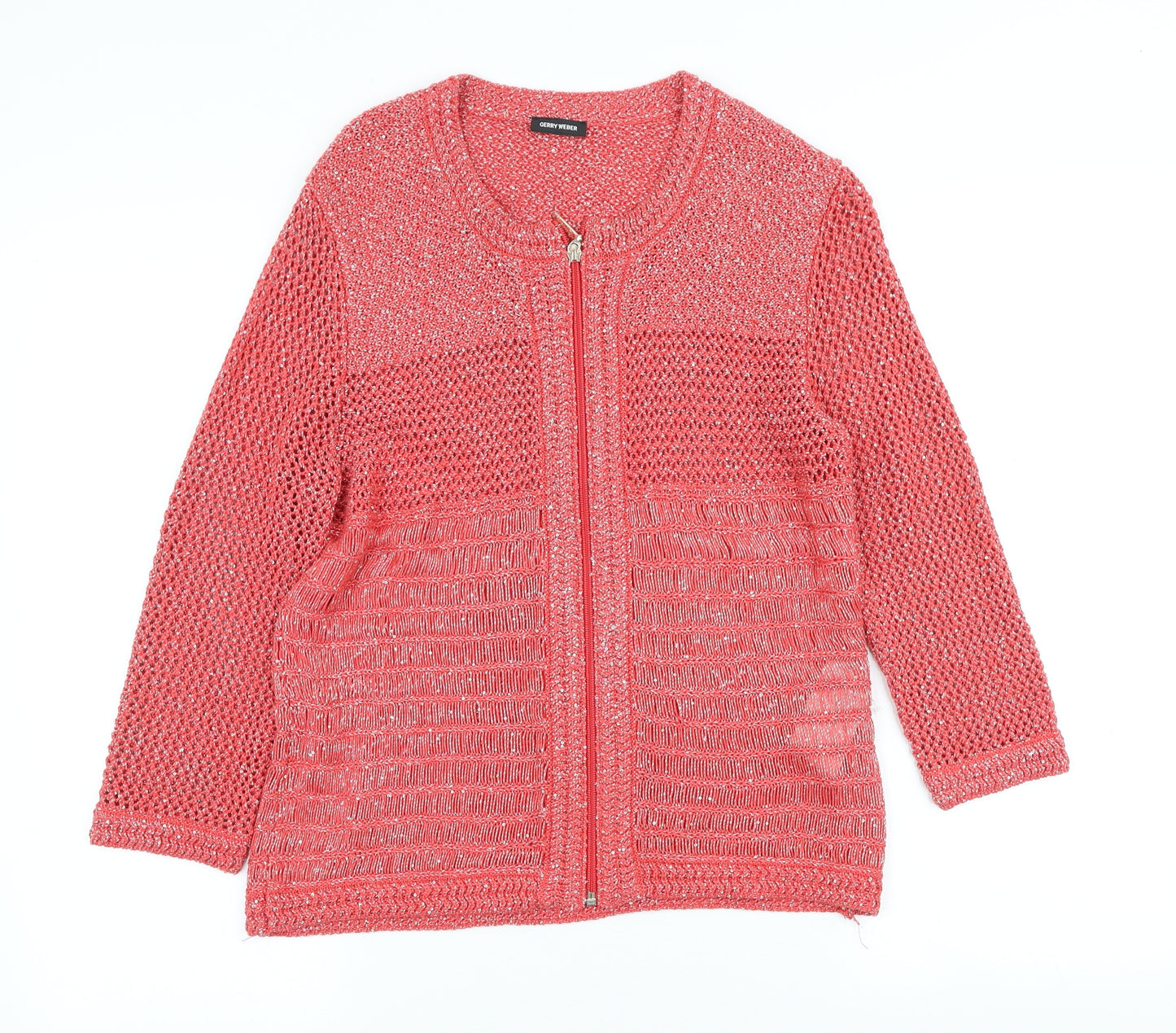 Gerry Weber Womens Red Scoop Neck Viscose Full Zip Jumper Size 14