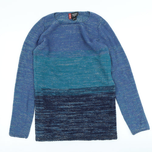 Sweater Shop Womens Blue Scoop Neck Cotton Blend Pullover Jumper Size S