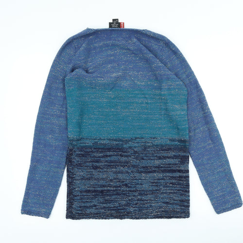 Sweater Shop Womens Blue Scoop Neck Cotton Blend Pullover Jumper Size S