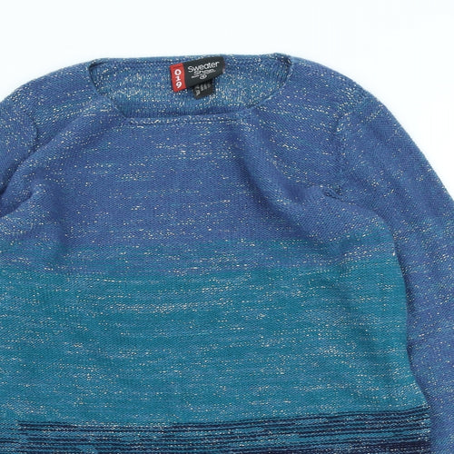 Sweater Shop Womens Blue Scoop Neck Cotton Blend Pullover Jumper Size S