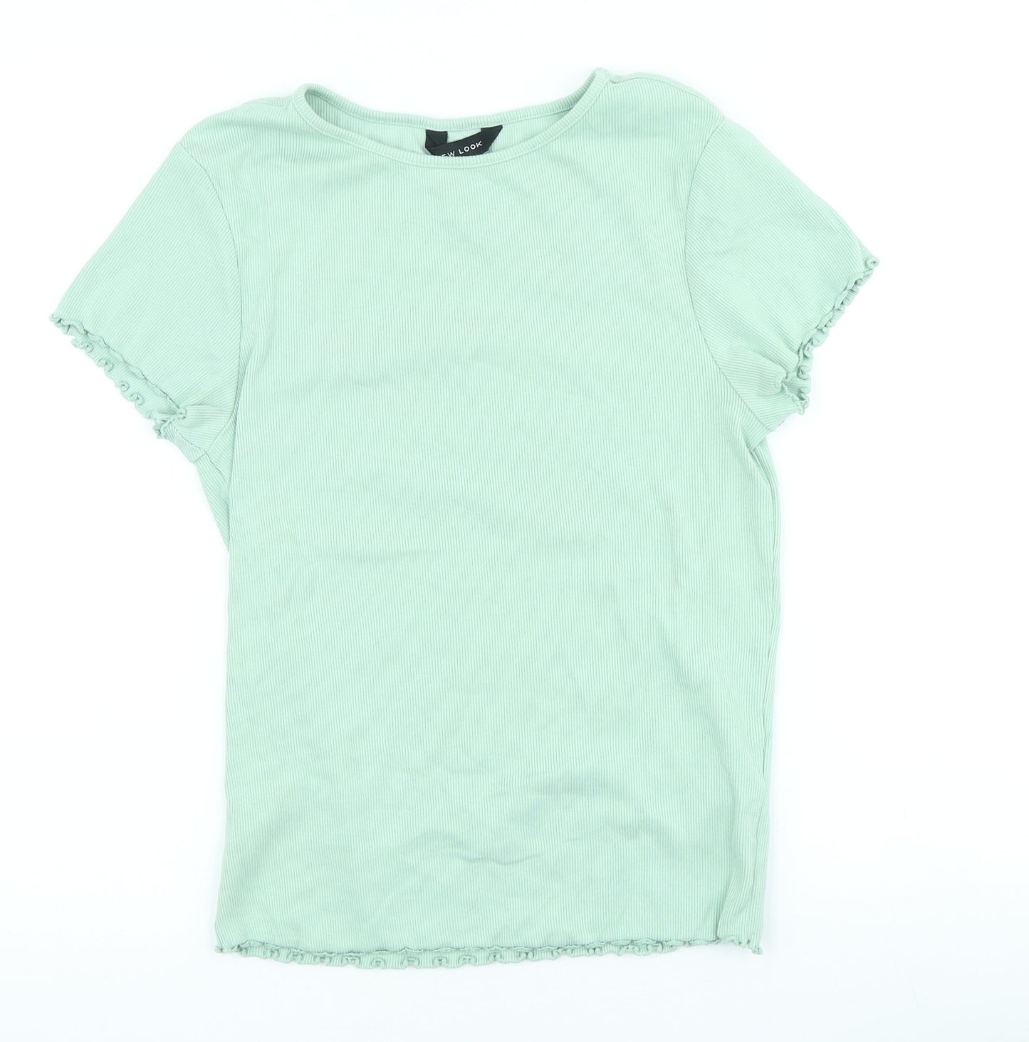 New Look Womens Green Cotton Basic T-Shirt Size 14 Scoop Neck