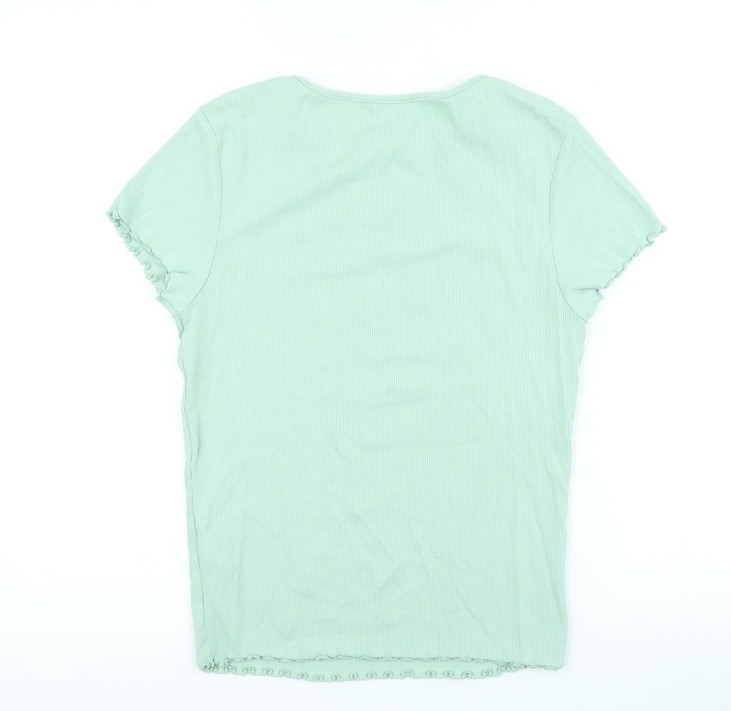 New Look Womens Green Cotton Basic T-Shirt Size 14 Scoop Neck