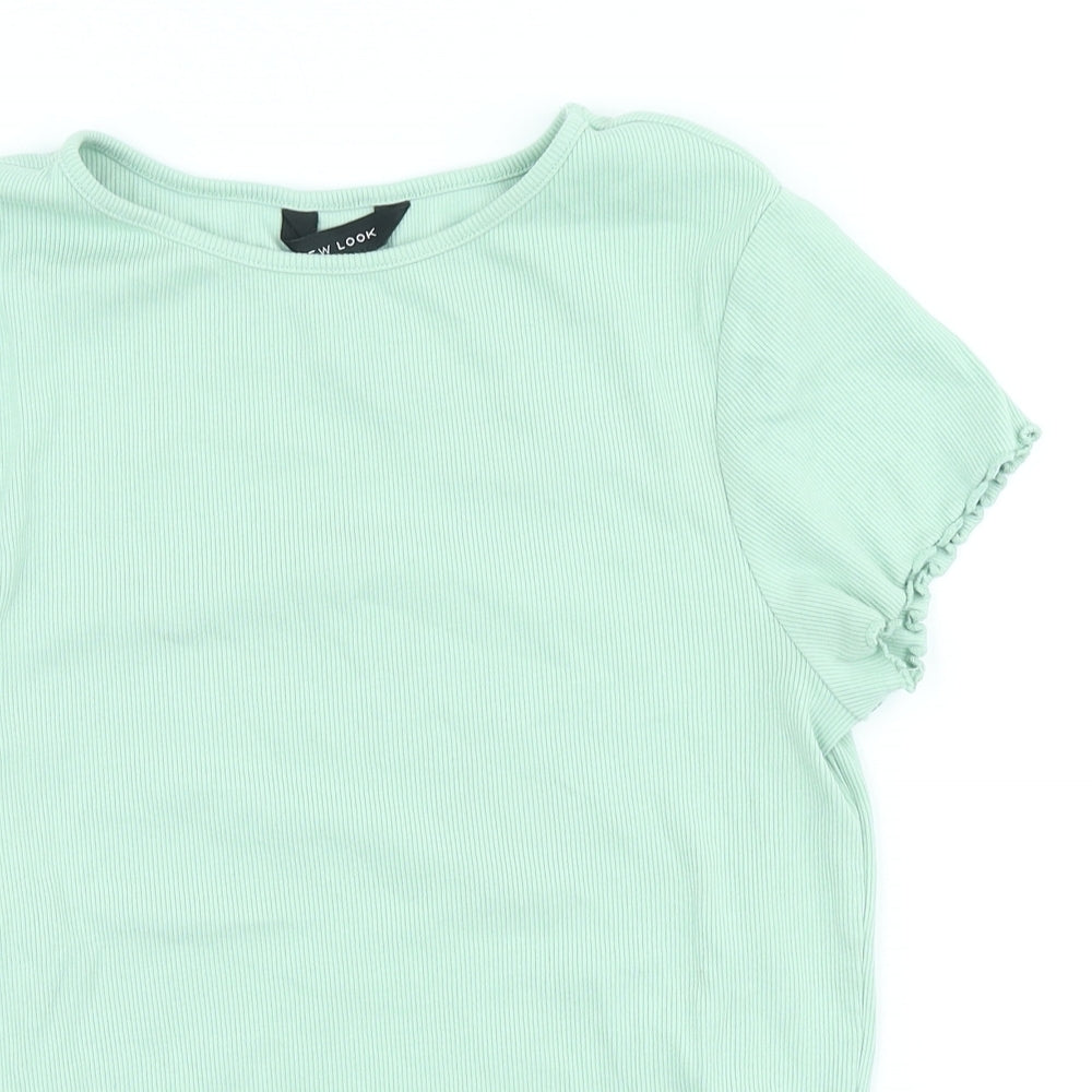 New Look Womens Green Cotton Basic T-Shirt Size 14 Scoop Neck