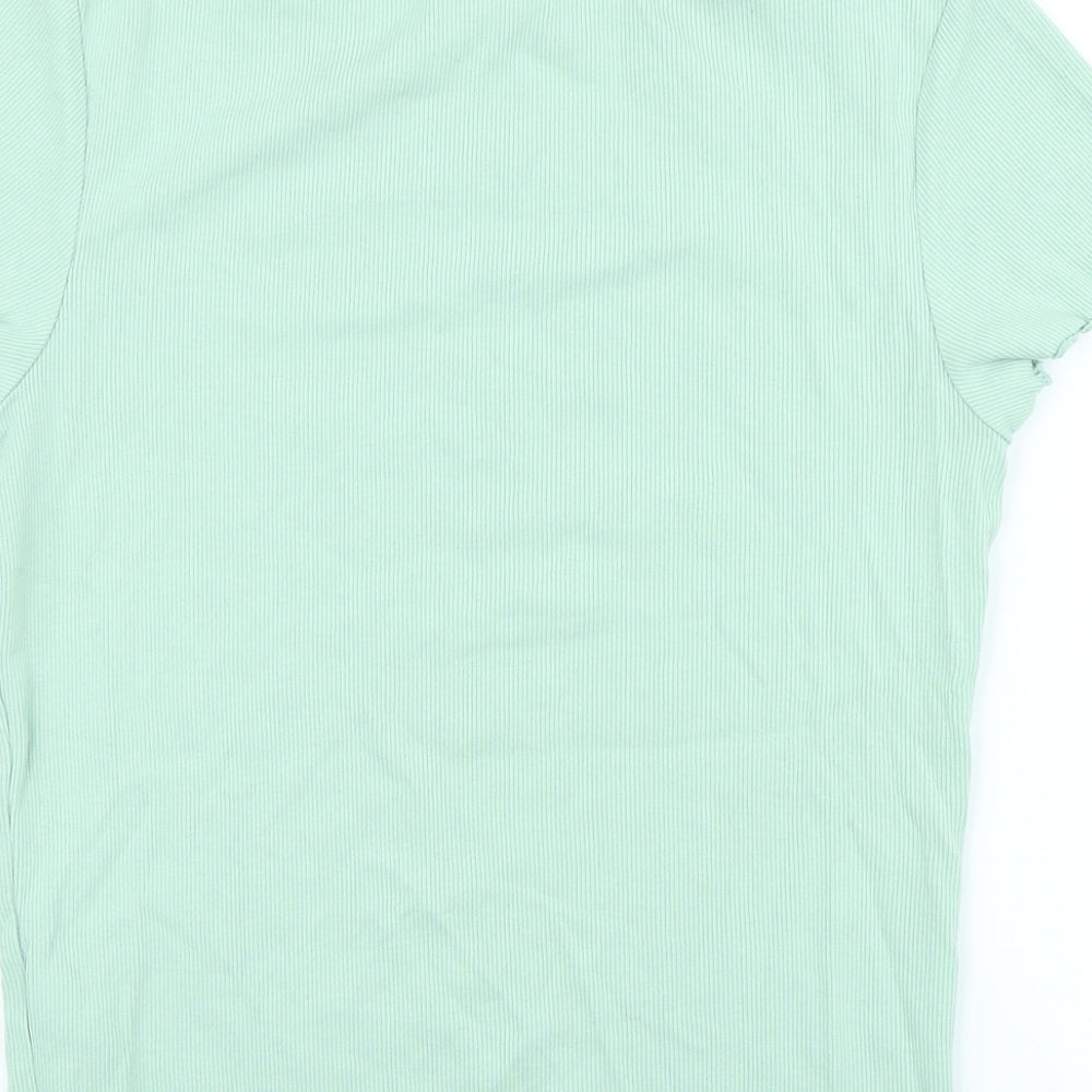 New Look Womens Green Cotton Basic T-Shirt Size 14 Scoop Neck