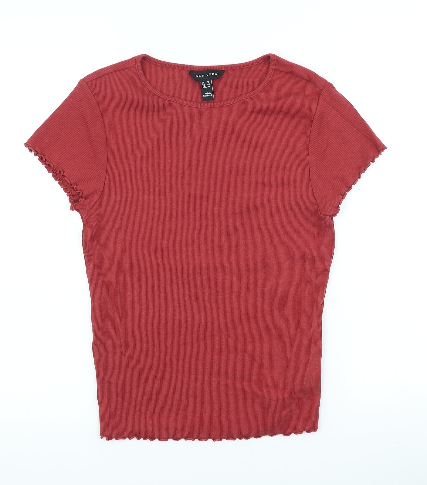 New Look Womens Red Cotton Basic T-Shirt Size 14 Scoop Neck