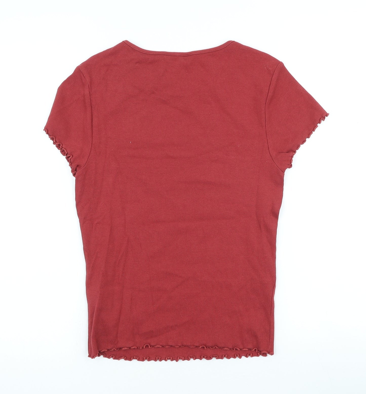 New Look Womens Red Cotton Basic T-Shirt Size 14 Scoop Neck