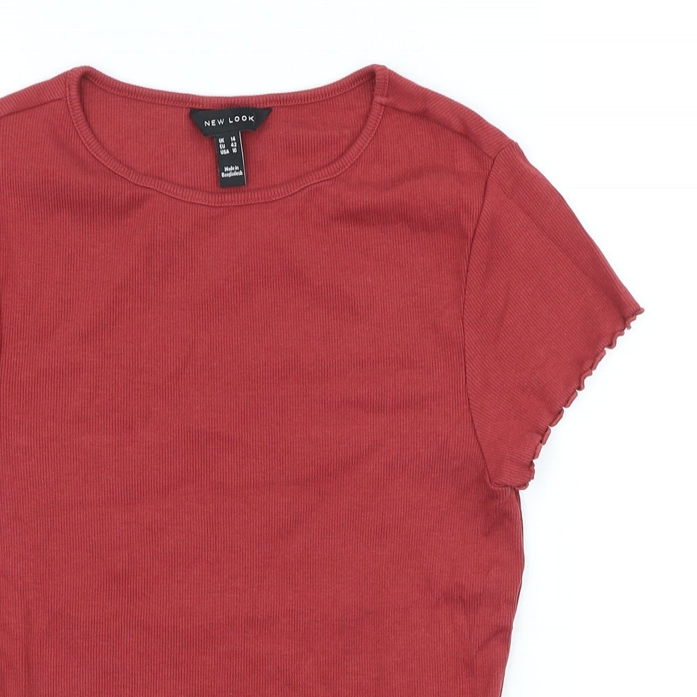 New Look Womens Red Cotton Basic T-Shirt Size 14 Scoop Neck
