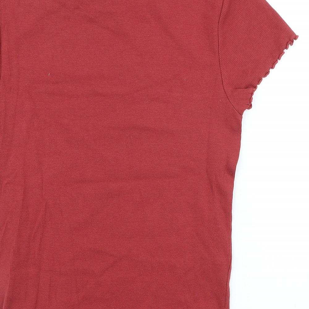 New Look Womens Red Cotton Basic T-Shirt Size 14 Scoop Neck