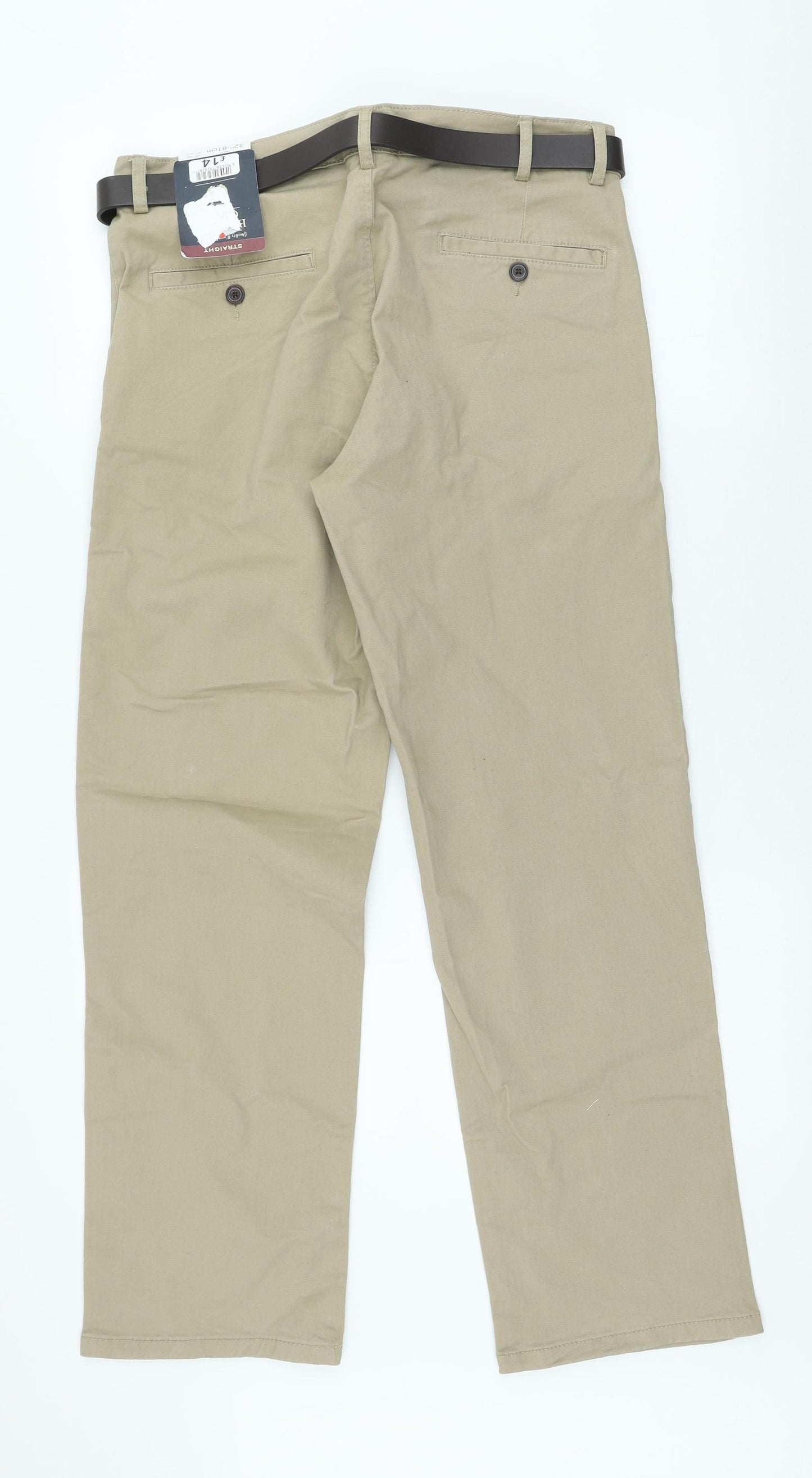 George Mens Beige Cotton Chino Trousers Size 32 in L29 in Regular