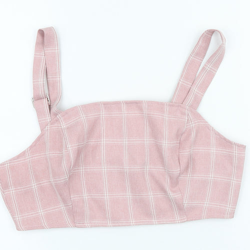 In the Style Womens Pink Plaid Polyester Cropped Tank Size L Square Neck