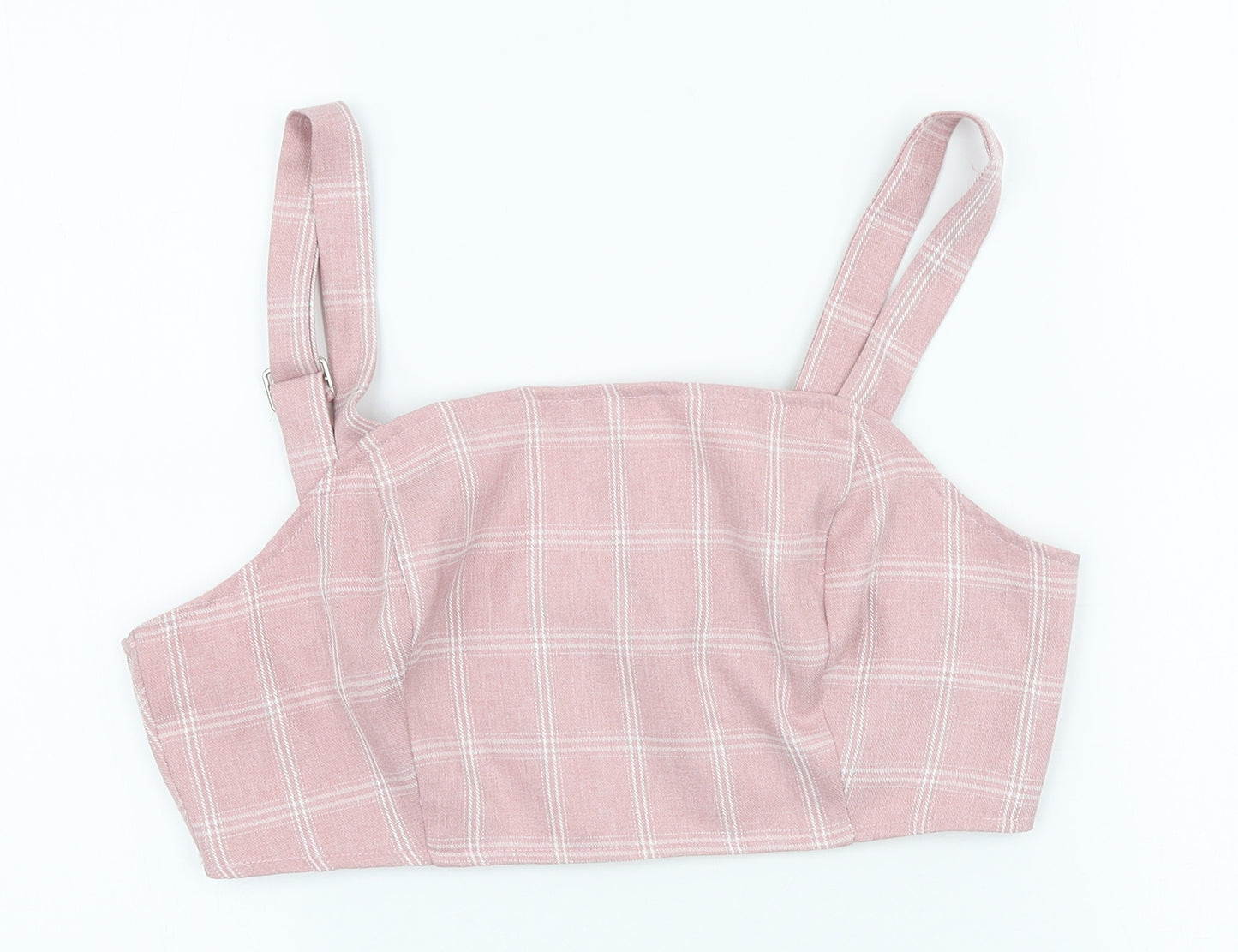 In the Style Womens Pink Plaid Polyester Cropped Tank Size L Square Neck