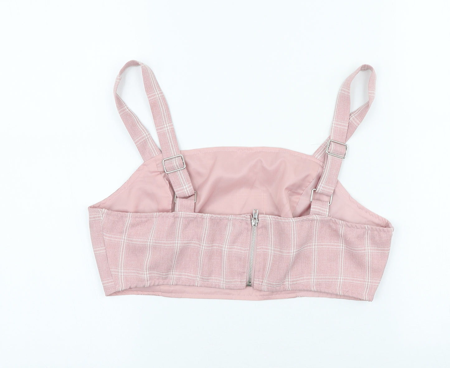 In the Style Womens Pink Plaid Polyester Cropped Tank Size L Square Neck
