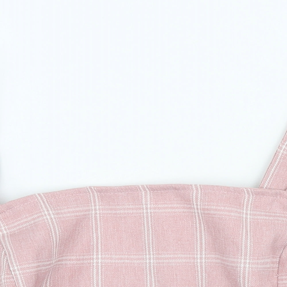 In the Style Womens Pink Plaid Polyester Cropped Tank Size L Square Neck