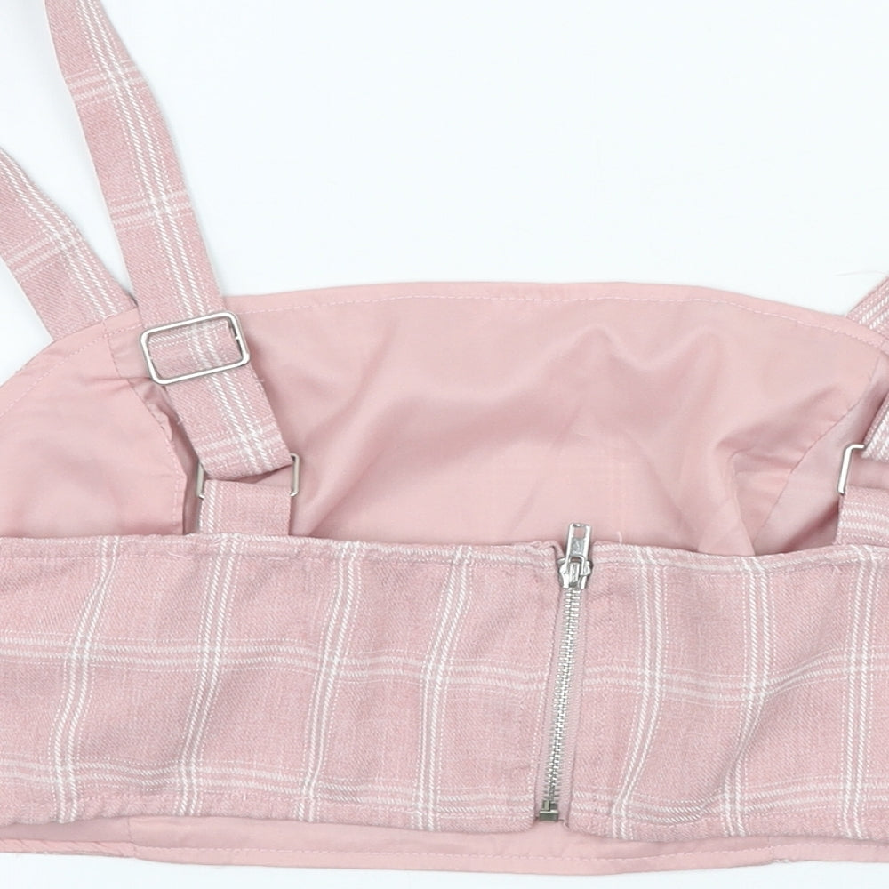 In the Style Womens Pink Plaid Polyester Cropped Tank Size L Square Neck