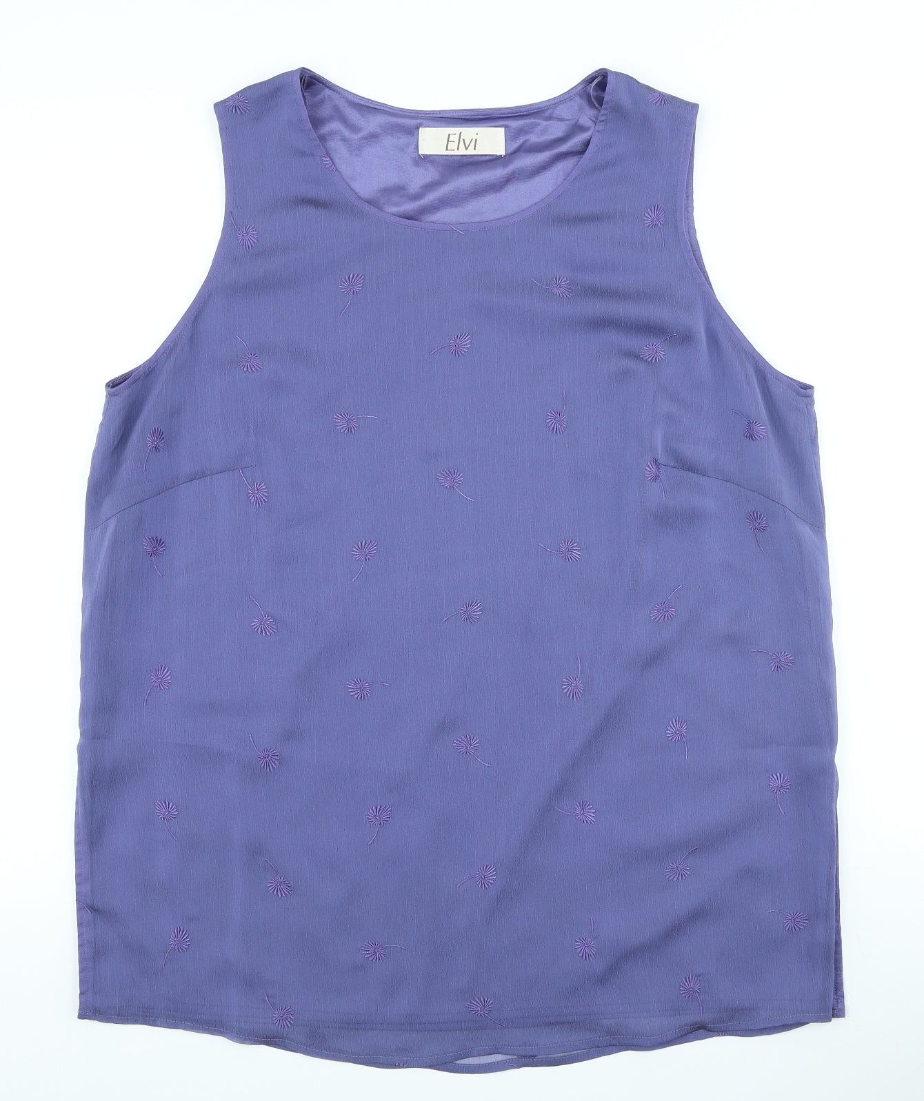 ELVI Womens Purple Floral Polyester Basic Blouse Size 16 Scoop Neck