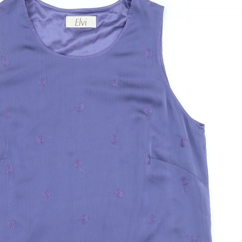 ELVI Womens Purple Floral Polyester Basic Blouse Size 16 Scoop Neck