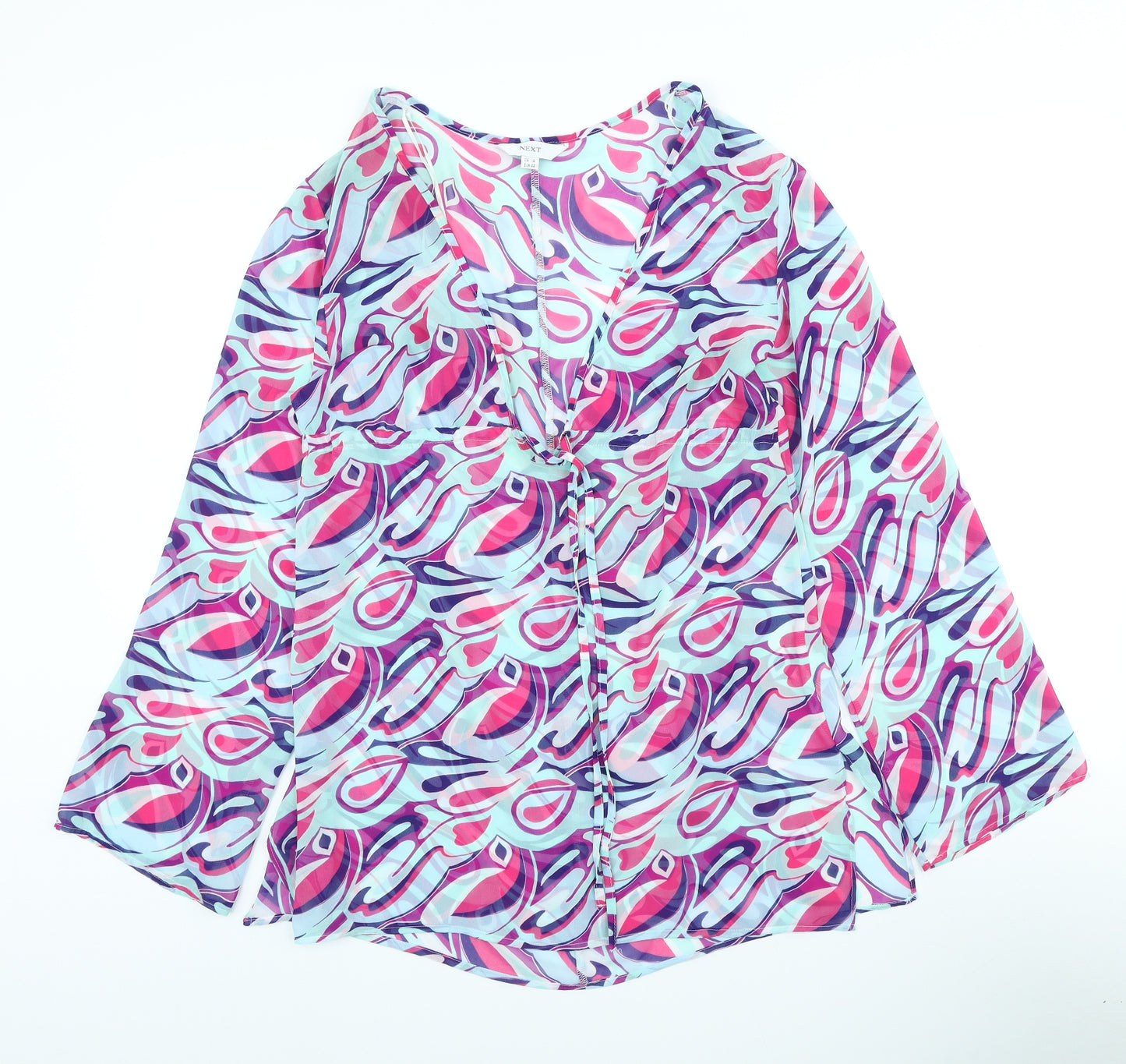 NEXT Womens Multicoloured Polyester Basic T-Shirt Size 14 V-Neck