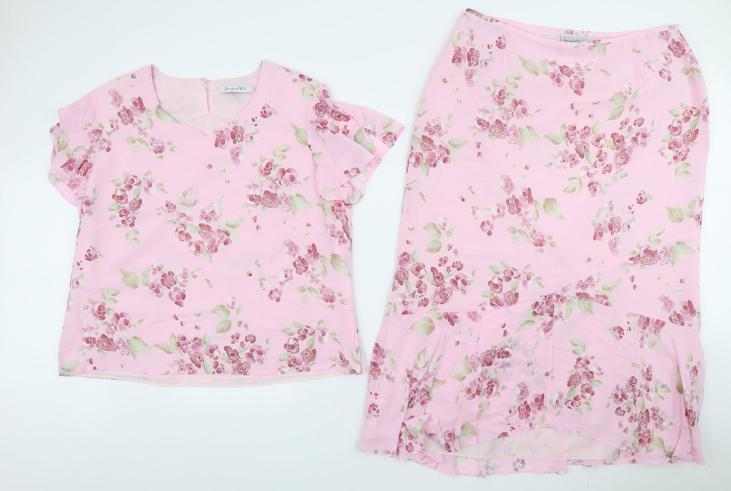 Jacques Vert Womens Pink Floral Viscose Swing Set Size 18 Button