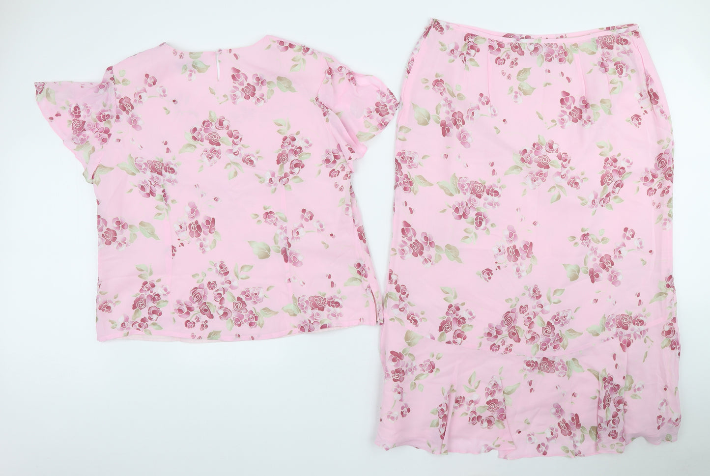 Jacques Vert Womens Pink Floral Viscose Swing Set Size 18 Button