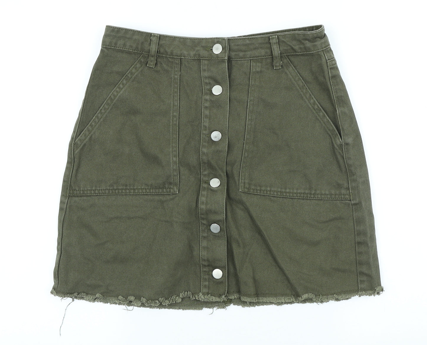 Denim & Co. Womens Green Cotton Mini Skirt Size 12 Button