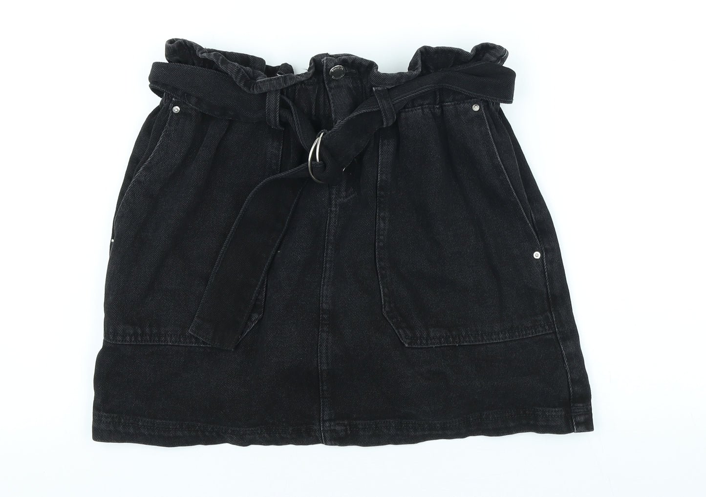 Denim & Co. Womens Black Cotton Mini Skirt Size 12 Button