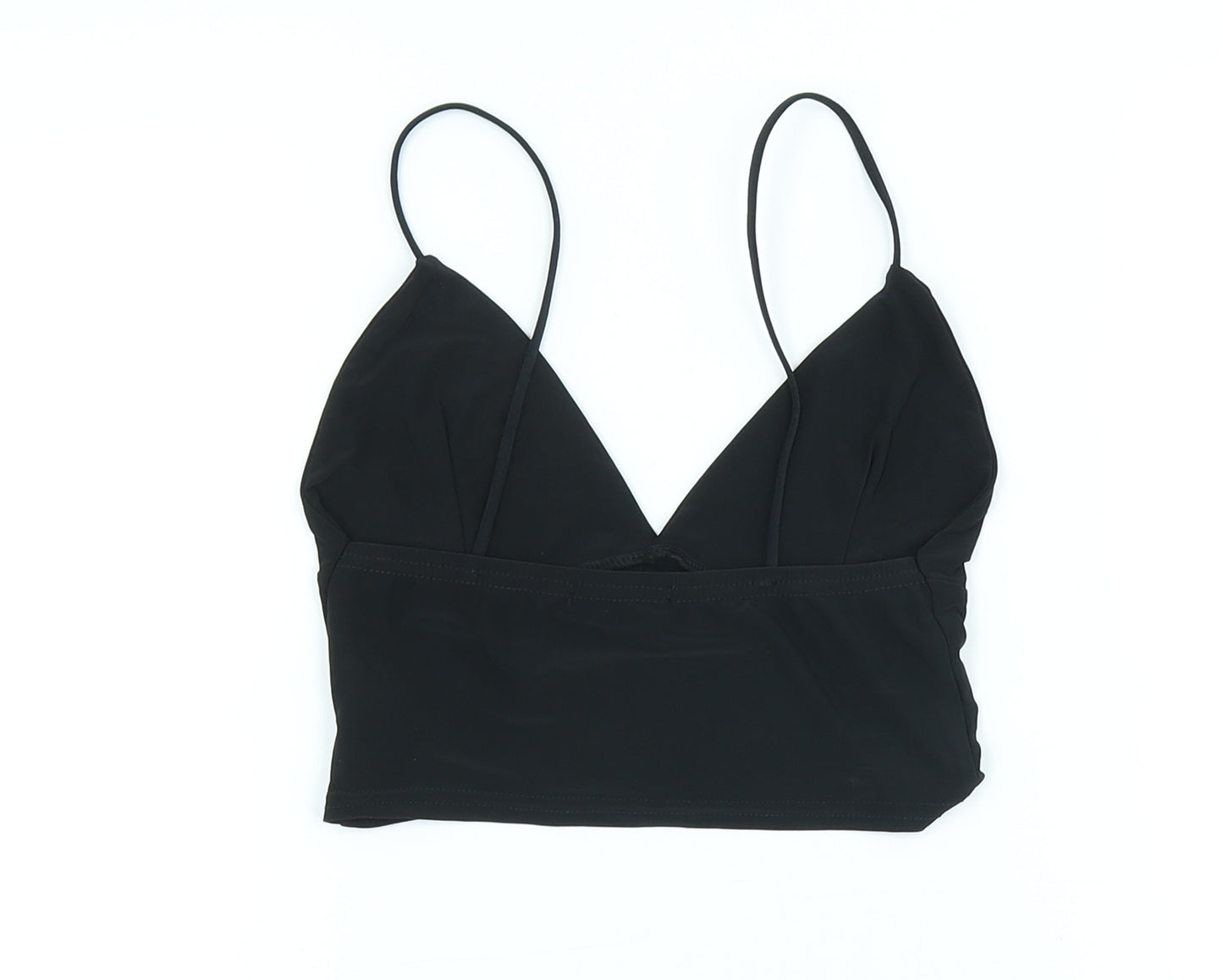 PRETTYLITTLETHING Womens Black Polyester Cropped Tank Size 8 V-Neck